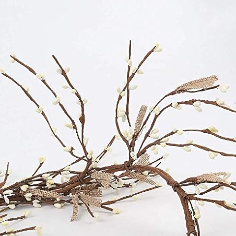 NeoL'artes 60 inch White Pip Berry and Burlap Rustic Garlands for Holiday Home Decor and Craft (White) Cover