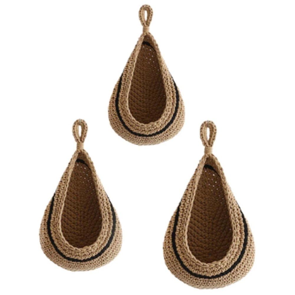 Luxylei Hanging Fruit Baskets for Kitchen, 3 Pcs Wall Hanging Basket, Handwoven Hanging Holder Teardrop Home Produce Basket for Fruits Vegetable Storage