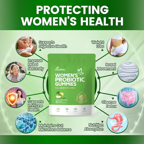 Image of VivoNu Viginal Probiotic for Women, Women Probiotic Gummies, Feminine Balance Gummies, Green Apple Probiotics for Woman Vaginigal Health, Yeast Ph Balance