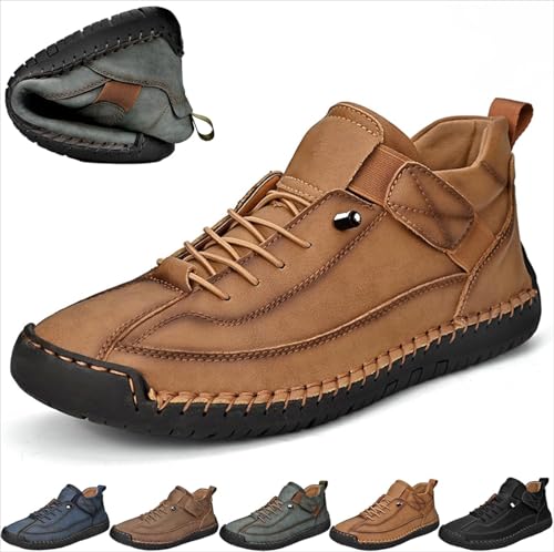 Mens Hiking Boots,Men's Leather Handmade Platform Shoes Ankle Chukka Boots,Non-Slip Arch Support Waterproof Hiking Shoes