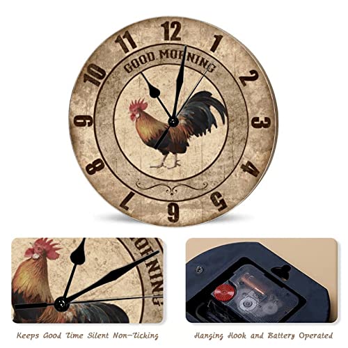 Horloge murale bois coq bleu pas de tic-tac pendule silencieuse 38cm - 6