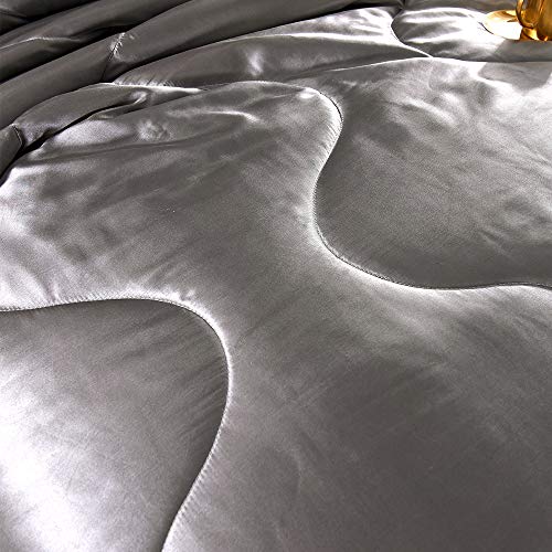 Sisher 5 Pcs Grey Silk Comforter Queen, Silver Bedding Set Soft, Luxury Satin Bed Sets Bed In A Bag(1 Comforter, 2 Pillowcases, 1 Flat Sheet, 1 Fitted Sheet) #TOP3