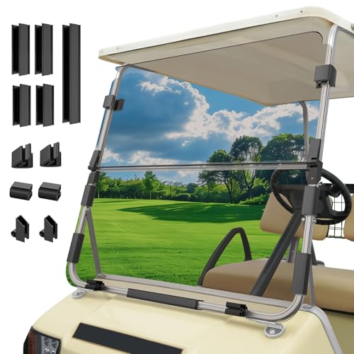 Panglong Golf Cart DS Foldable Tinted Windshield Anti-UV and Impact Resistant Windshield for 1982-2000.5 Club Car DS with Windshield Clip Kit