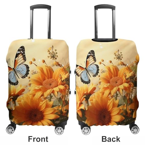 Luggage Cover Dustproof Anti-scratch Suitcase Cover Elastic Travel Suitcase Protector Cute Sunflower And Butterfly Washable Baggage Case Luggage Sleeves Fits 18-32 Inch Luggage3
