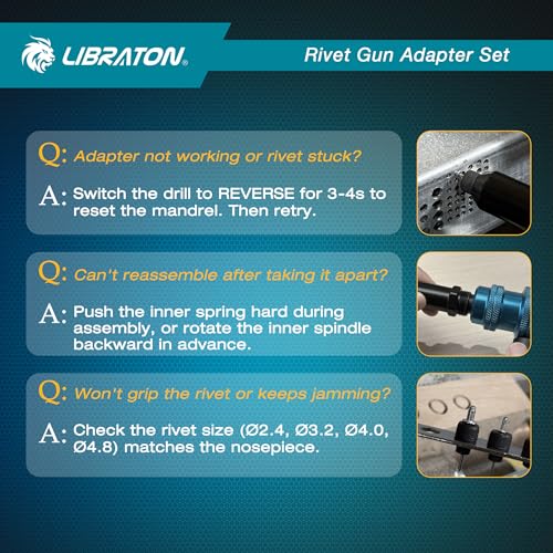 Libraton Rivet Gun Adapter, Rivet Gun Adapter for Electric Drill, Rivet Drill Attachment, for Cordless Electric Power Drill, with Handle, Easy Processing for Pop Rivets, 2.4mm 3.2mm 4.0mm 4.8mm - Image 8