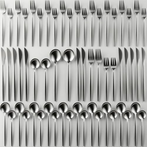 Xespis Cuberterias Completas 12 Personas, cubertería plata, 60 Piezas Cubiertos Acero Inoxidable, con Cuchillo Tenedor Cuchara, y Aptos para Lavavajillas, para Casa,Fiesta,Restaurante
