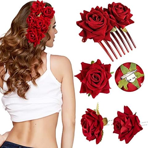 4 Pieces Elegant Rose Hair Clips Cover