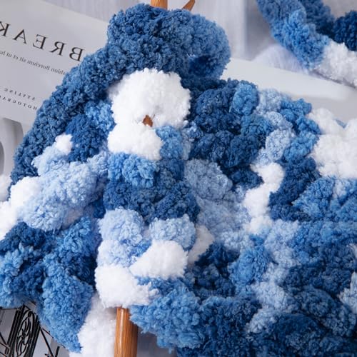 Image of MABOZOO Tie Dye Chunky Yarn for Crocheting 8 Pack,Fluffy Jumbo Chenille Yarn,Soft Plush Yarn Bulky,Giant Thick Fuzzy Yarn for Hand Knitting or Arm Knitting,Blue Gradient(26 yds,8 oz Each Skein)
