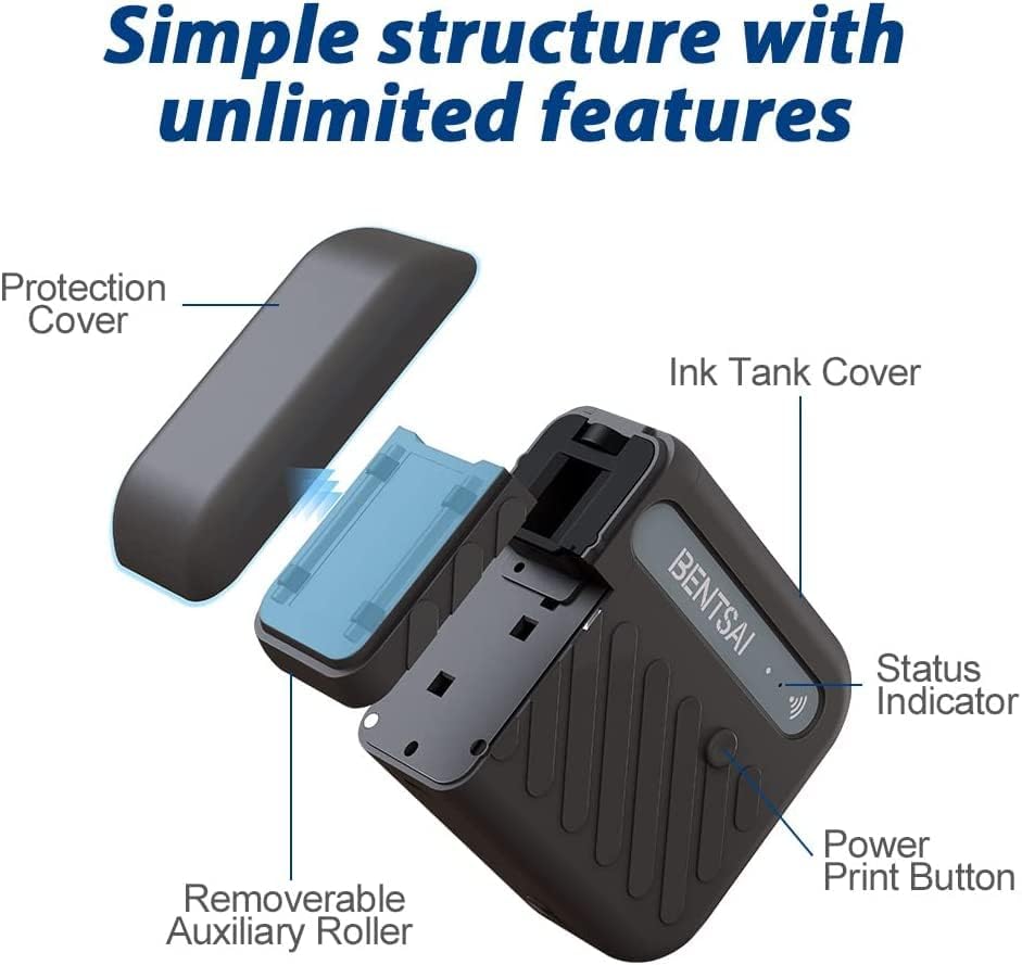 Image of BENTSAI B10 Mini Printer Wirless WiFi Printer with iOS /Android Mobile App (Black) for DIY Printing QR-Code /Barcode /Production Date /Logo /Batch Series Number