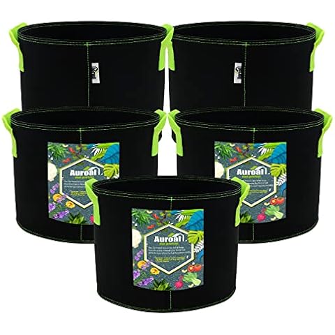 Auroal 5-Pack 5 Gallon Plant Grow Bags, Round Plant Grow Bags, Heavy Duty Thickened Nonwoven Fabric Pots with Handles, Breathable Potato Tomato Planter Pots for Outdoor Vegetables Plant Flowers(black) Cover
