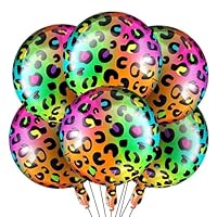 Wasise Leopard Print Balloons - 6PCS 18\" Animal Print Balloons, Neon Rainbow Birthday Foil Balloon, Cheetah Birthday Decorations, Jungle Safari Animal Print Balloon for Bachelorette Party Decorations