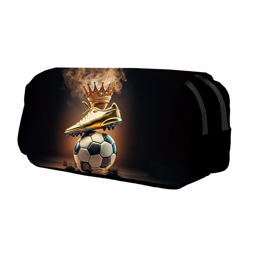 CHENGLI Zipped Pen-cil Case Pouch, Football Zipped Pen-cil Case Large Capacity Cosmetic Bag Double Zippers Pen Bag Portable Football Pencil Case Gifts for School Student Girls Boys and Adults