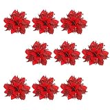 HOMSFOU 14 Uds De Flores De Navidad En Polvo Dorado Adornos para Árboles De Flores Accesorios De Natividad con Purpurina Roja Adornos De Flores para Árbol Flor De Pascua Rosa con