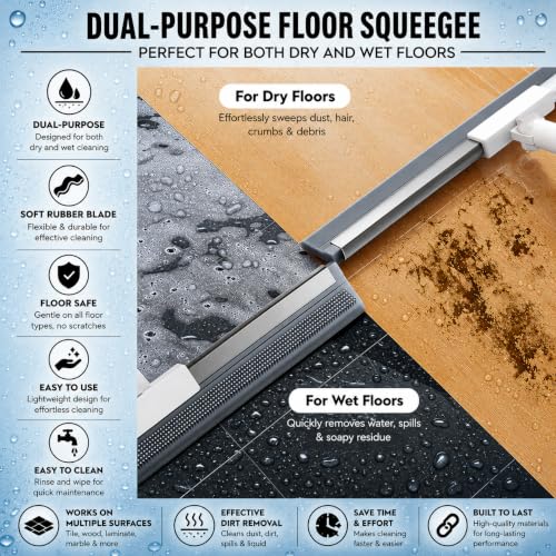 Image of Rubber Squeegee Broom for Floor, Broom with Scrubbing Teeth, Silicone Pet Hair Remover,Magic Squeegee Broom Removes Water Spots, Stains, Grease, and Glass Surfaces. (Wiper+Scruber 2 in 1)
