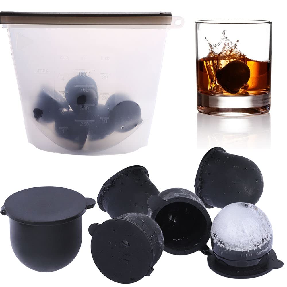 PROKITCHENWhiskey Stones, Reusable Sphere Ice Cube Mold, Silica Ice Cube Mold for Non-diluting Beverages, Ice Mold for Whiskey, Cocktails, Bourbon with Storage Bag