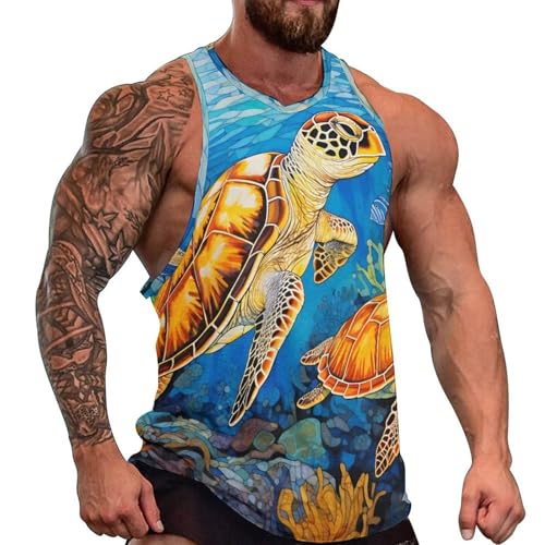 Sea Turtles Men's Workout Tank Top Quick Dry Gym Muscle Tee Bodybuilding Sleeveless T Shirt 3XL