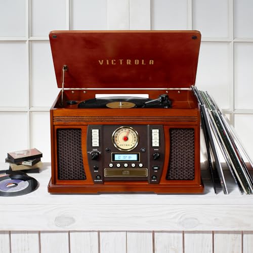 Image of Victrola Aviator 8-in-1 Bluetooth Record Player & Multimedia Center with Built-in Stereo Speakers - 3-Speed Turntable, Vinyl to MP3 Recording, Wireless Music Streaming, Mahogany