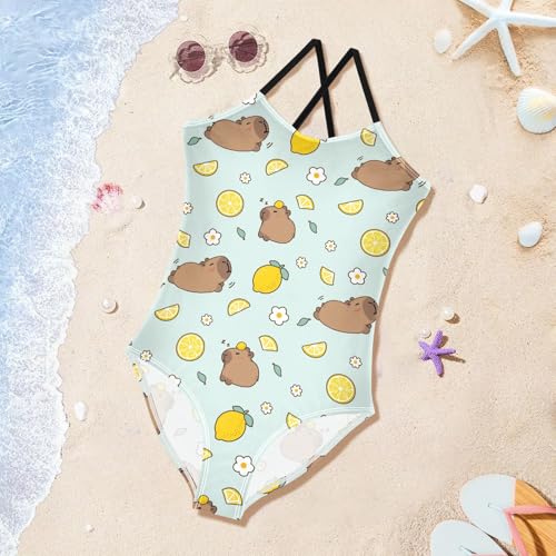 Image of Girls One Piece Swimsuits Capybara with Cute Strawberry Cute Swimwear Bathing Suits 3-10T