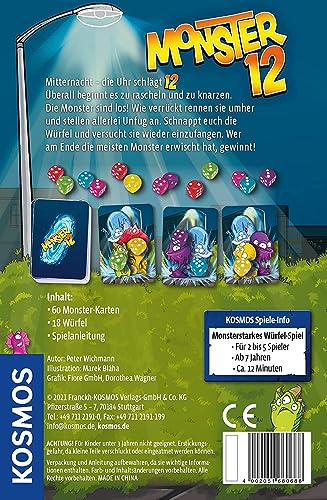 KOSMOS 680688 Monster 12, lustiges Würfelspiel, für 2-5 Personen ab 7 Jahren, in praktischer Open & Play Magnet-Box, Reise-Spiel, kleines Geschenk für Kinder und Erwachsene, Partyspiel
