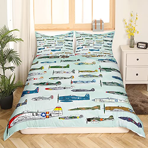 Kids Aircraft Bedding Set 3D Army Airplane Duvet Cover for Boys Girls Cute Various Aircraft Comforter Cover Plane Airliner Bedding & Linen 2Pcs Single