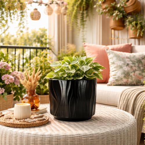 Image of Xtore Sculpted Ceramic Planter | Textured Contemporary Flower Pot for Desk, Shelf & Table Decor - (Black, 1 Piece, Planter ONLY)