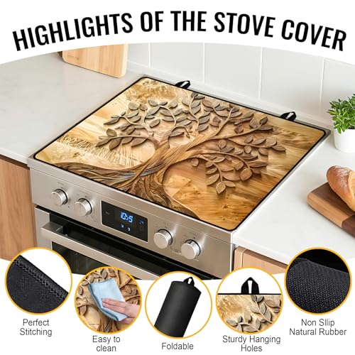 Image of Stove Top Cover for Electric Stove,Glass Stove Top Cover, Heat Resistant Glass Cooktop Cover, Stovetop Protector, Kitchen Decor, Dish Drying Mats Cover for Ceramic Washer Top 28.5x20.5 inch