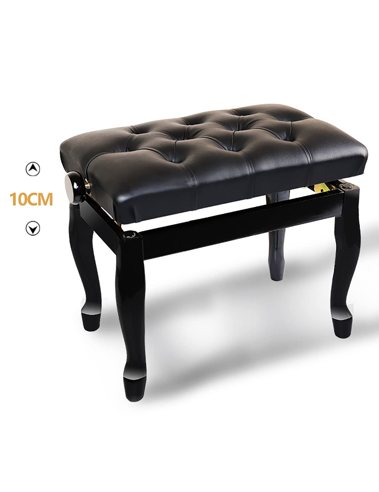Klavierhocker, Solo-Keyboard-Hocker, höhenverstellbar, langlebige Keyboard-Bank mit massiver Hartholzstruktur, 56 x 36 x 47–57 cm, geeignet für die Nutzung durch eine einzelne Person (gebogene Beine)