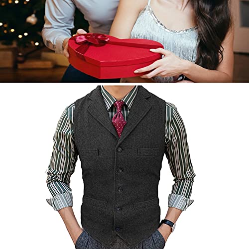 Mens Formal Casual Herringbone Tweed Suit Vest Groomsman Lapel Vintage Jacket Dress Waistcoat For Work Party Xs-5Xl (Color : Black, Size : 5X-Large) #TOP6