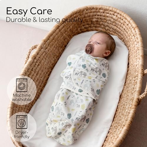 Image of Cotton Swaddles for Newborn, Baby Newborn Swaddle 0-3 Month | 2-Pack Soft Adjustable Newborn Swaddle Sleep Sack, Baby Girls & Boys,Wrap Nursery Infant Swaddling Blankets Green Elephant