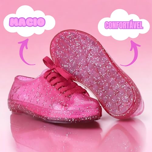 Tênis Infantil Menina Gliter Sandália Casual Sapato Confortável Femenino Sapatilha 25 ao 32 (Rosa Br