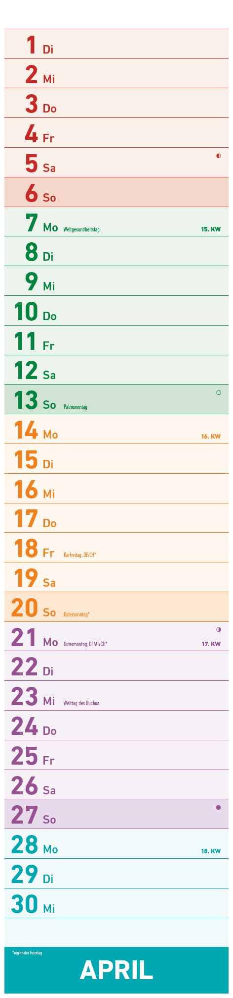 Alpha Edition - Megaplaner 2025 Streifenkalender, 15x64cm, Familienkalender mit einer Spalte, viel Platz für Notizen, Mondphasen, deutsches Kalendarium und Ferientermine DE/AT/CH