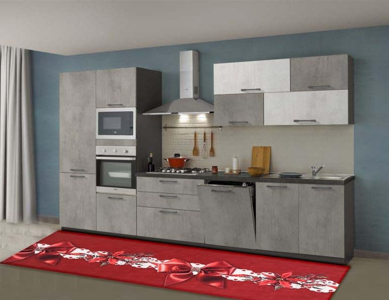 PELLECCHIA 1969 |Tappeto Natalizio Cucina Antiscivolo Lavabile | Passatoia Antimacchia |100% Poliestere| Interni Ed Esterni Stampa Digitale (52 X 250, Alberi E Pupazzi