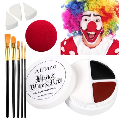 Afflano Peinture Corporelle Noir Blanc Rouge, White Face Body Paint Maquillage Deguisement Blanc...