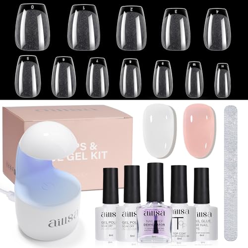 AILLSA Gel Nail Kit Short Coffin Nail Tips 240pcs with