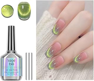 Glitter Cat Eye Gel Nail Polish with Magnet Stick, 15ml Holographic Magnetic Effect Gel, Long-Lasting & Non-Toxic, Perfect for DIY Nail Art, GREEN TEA SPARKLE