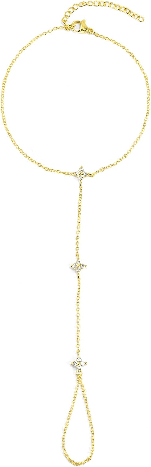 Hand Chain Bracelet, Adjustable Hand Jewelry Chain Bracelet with Ring, Trendy Gold Handchains Jewelry