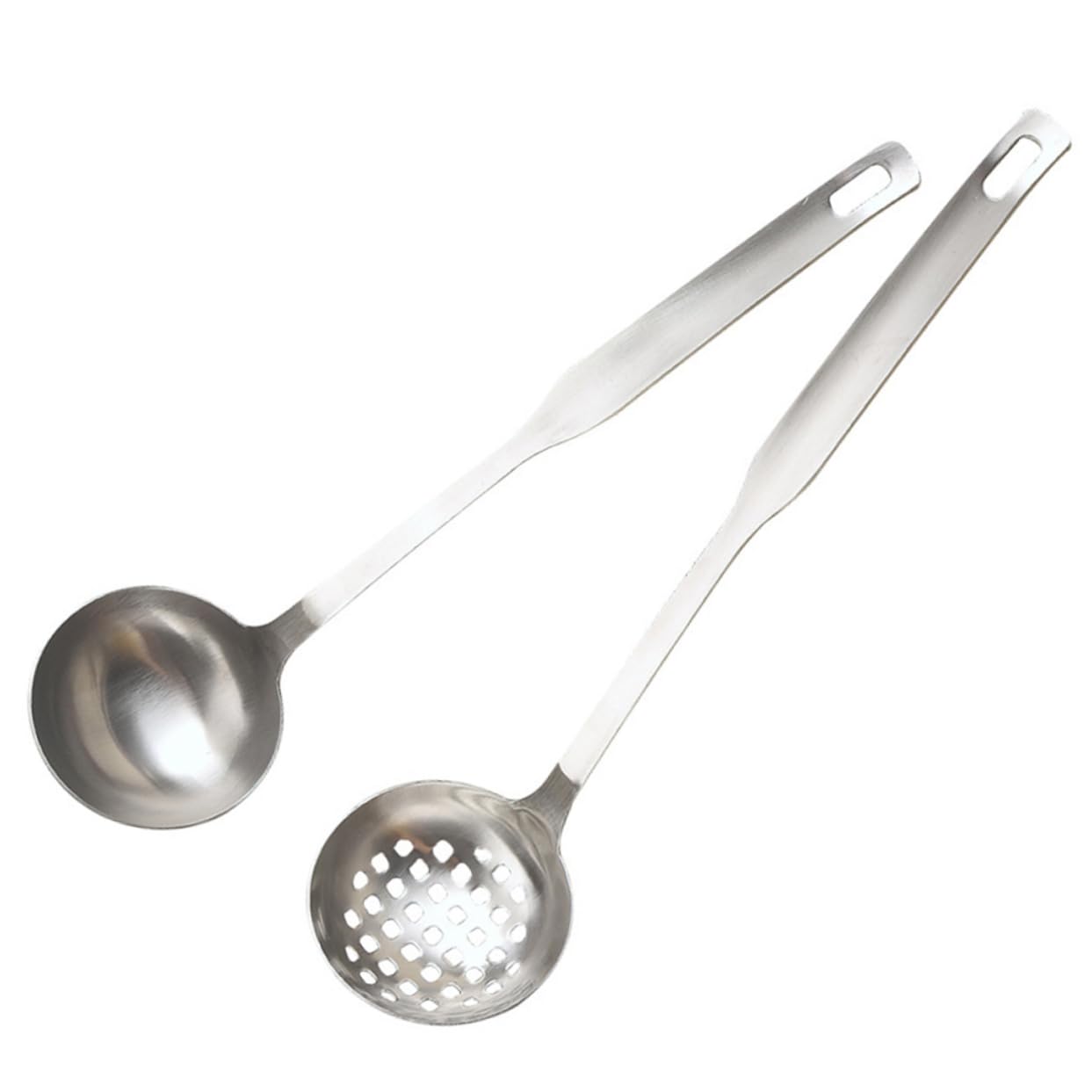 BEBEMOKO Stainless Steel Colander Soup Spoons Set Large Size Spoons for Cooking Soup Hot Pot Set