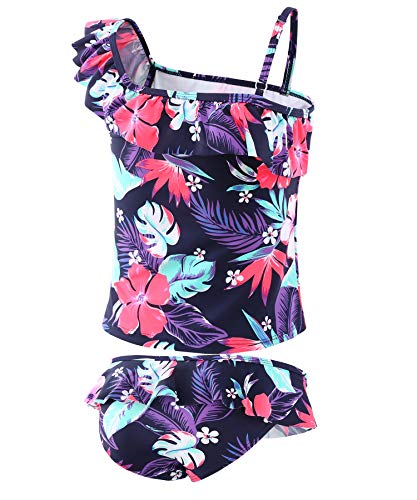 Image of Girls Two Piece Swimsuits Hawaiian Ruffle Tankini Swimwear Bathing Suit Set