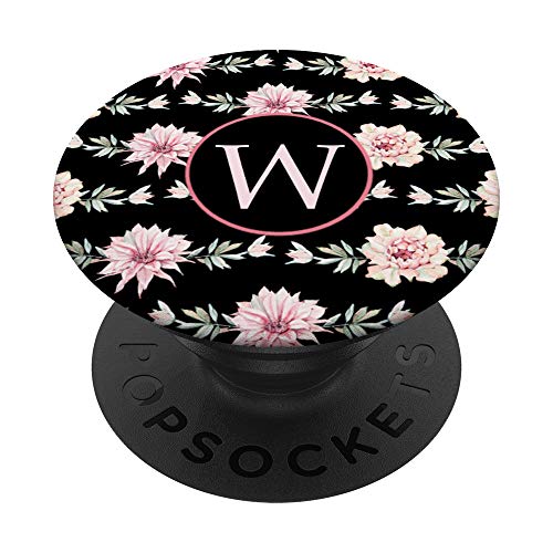 Teléfono celular Pop Up Titular,Monograma Cute Cactus Rosa Letra W PopSockets PopGrip Intercambiable