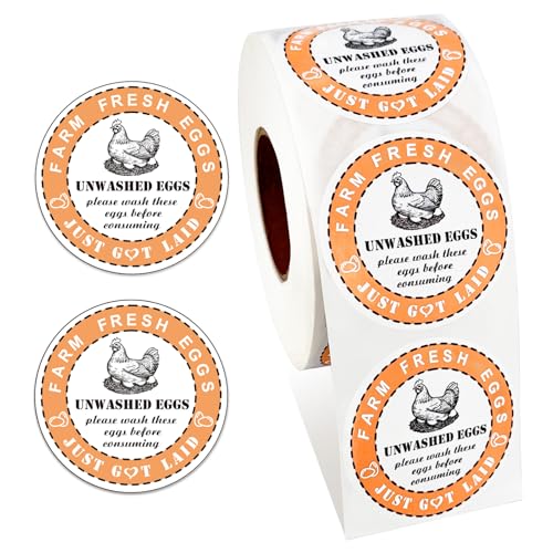 800PCS Unwashed Farm Fresh Egg Carton Stickers,2 inch Round Colorful Eggs just got Laid Carton Labels,self Adhesive roll Packaging Stickers for Farm Stand Supplies and Small Business