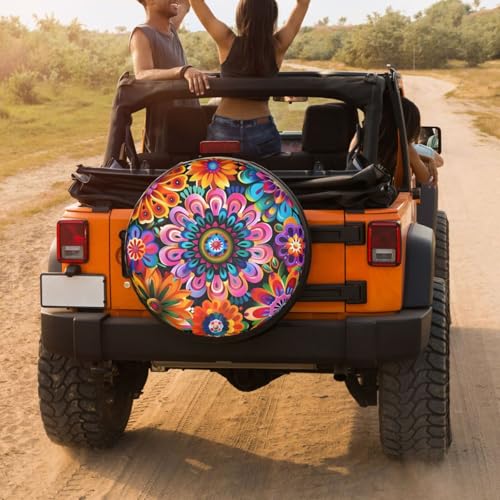 Image of Delerain Spare Tire Cover Mandala Boho Turquoise Wheel Covers Sun Protection Waterproof for Truck RV Trailer SUV and Many Vehicle (14 Inch for Diameter 23 inch-27 inch)