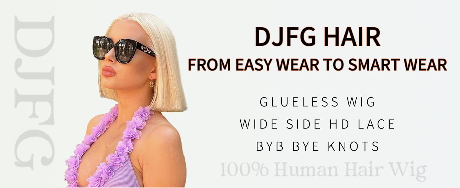 DJFG Bob Wig Human Hair Blonde 613 Lace Front Wig Human Hair Straight 13x4 HD Lace 10 Inch