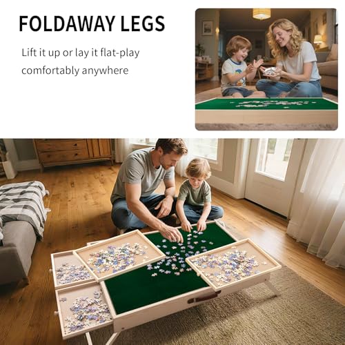 UNICOO® Folding Jigsaw Puzzle Table with 4 Storage Drawers – Holds Up to 1500 Pieces | Portable Jigsaw Puzzle Board with Felt Surface & Folding Legs for Adults, Seniors & Family - Thumbnail 5