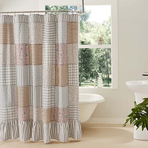 Vhc Brands Kaila Country Cottage Farmhouse Floral Stripe Patchwork Shower Curtain 72X73 cover