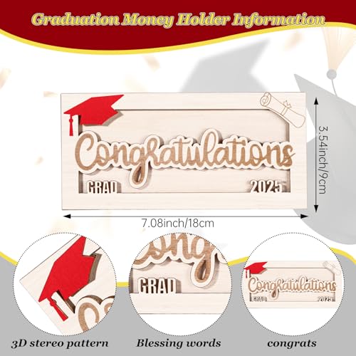 Moinchore Graduation Money Gift Holder Wooden Graduation Card Box Cash Holder Class of 2025 Cash Envelope Wallet Senior College University Congrats Grad Money Present for Grad(Red,Modern)