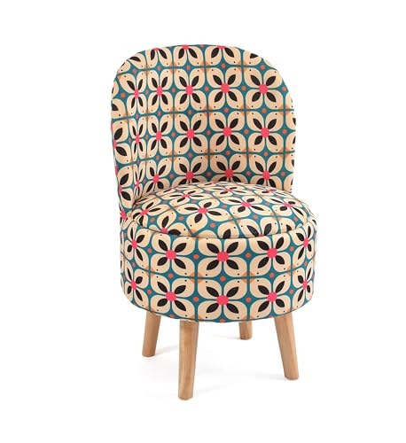 Image of NACIA Velvet Printed Ottoman Chair with Stool Combo | Dressing Table Chair for Bedroom Makeup Room Decor | Modern Upholstered Ottoman with Wooden Legs for Home (18x18x32 Inches, Boho Chic)