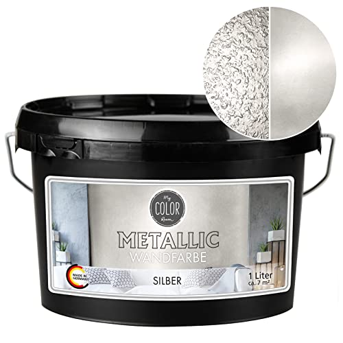 My COLOR Room Metallic Wandfarbe (Silber - 1000 ml) Effekt- Kreativfarbe für Wandgestaltung mit Metallic-Optik für Innenbereich, Dekorationsfarbe Made in Germany