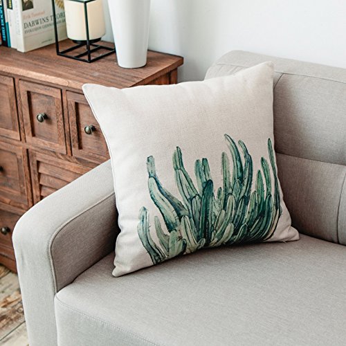 Yeeju Set Of 4 Green Plant Throw Pillow Covers Decorative Cotton Linen Square Outdoor Cushion Cover Sofa Home Pillow Cases 16X16 Inch #TOP2
