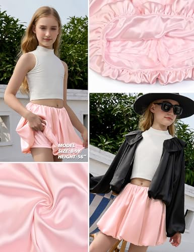 Image of Perfashion Girls Bubble Skirt Metallic Puff Balloon Cute Mini Skorts Dance Outfits with Shorts 4-13Y