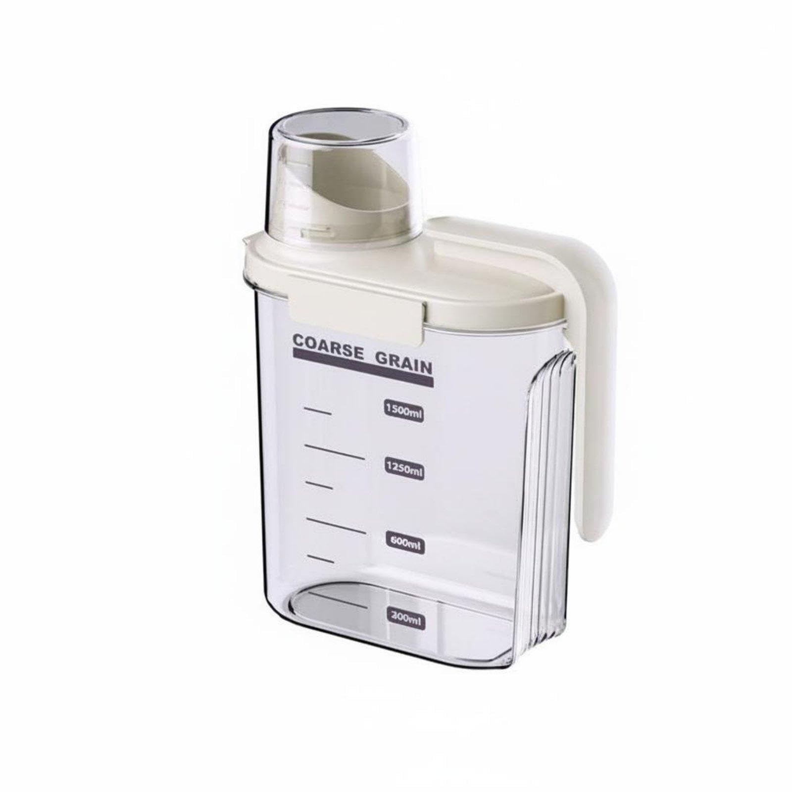 Sealed Grain Dispenser Rice Storage Bin Clear Body Airtight Rice Bin for Kitchen Countertop Cream Long Handle 800ML-picture-17